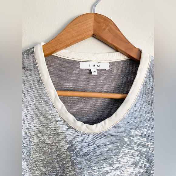 IRO Silver Sequin Mini Dress Shift Disco Party Sparkle Cocktail NYE Holiday S - Picture 8 of 12